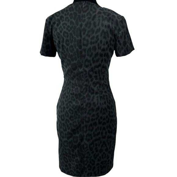 Women’s Leopard Print Short Sleeve Bodycon Dress Gray Green Size 2 - Picture 3 of 9